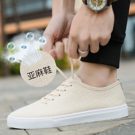 Men s summer trendy shoes Korean style men s linen canvas casual white sneakers student breathable cloth shoes all match