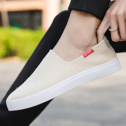 Men s summer trendy shoes Korean style men s linen canvas casual white sneakers student breathable cloth shoes all match
