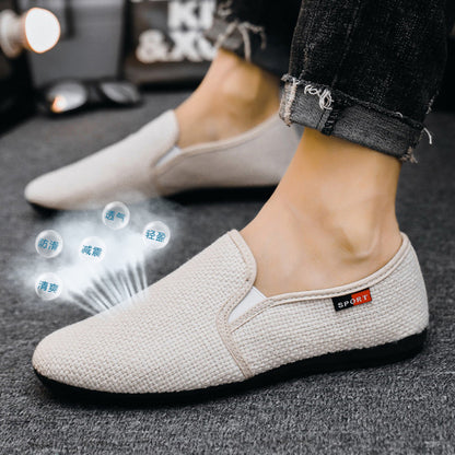 Men s summer trendy shoes Korean style men s linen canvas casual white sneakers student breathable cloth shoes all match