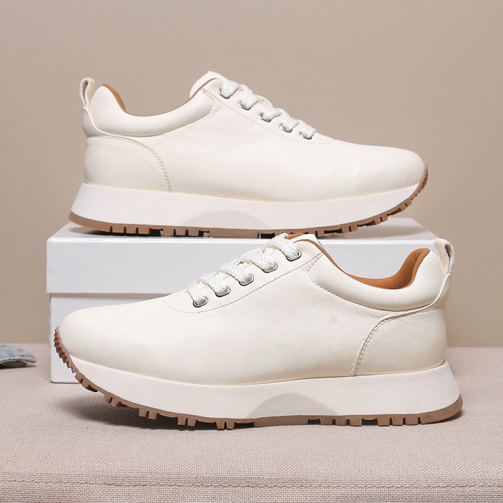 Daddy shoes men s 2025 new high end genuine leather thick soled height enhancing white shoes men s outdoor casual sports shoes image 2
