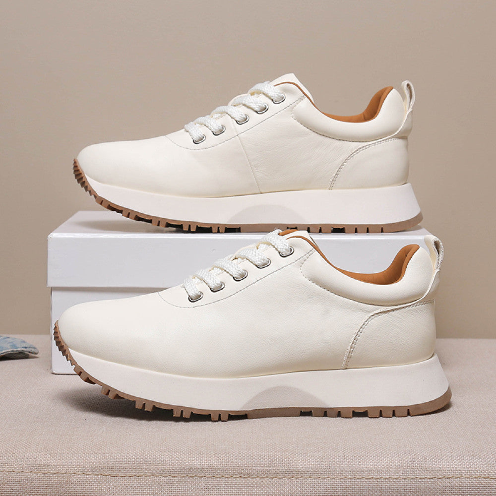 Daddy shoes men s 2025 new high end genuine leather thick soled height enhancing white shoes men s outdoor casual sports shoes image 3