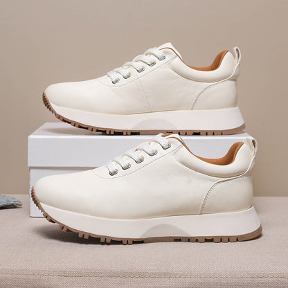 Daddy shoes men s 2025 new high end genuine leather thick soled height enhancing white shoes men s outdoor casual sports shoes image 3
