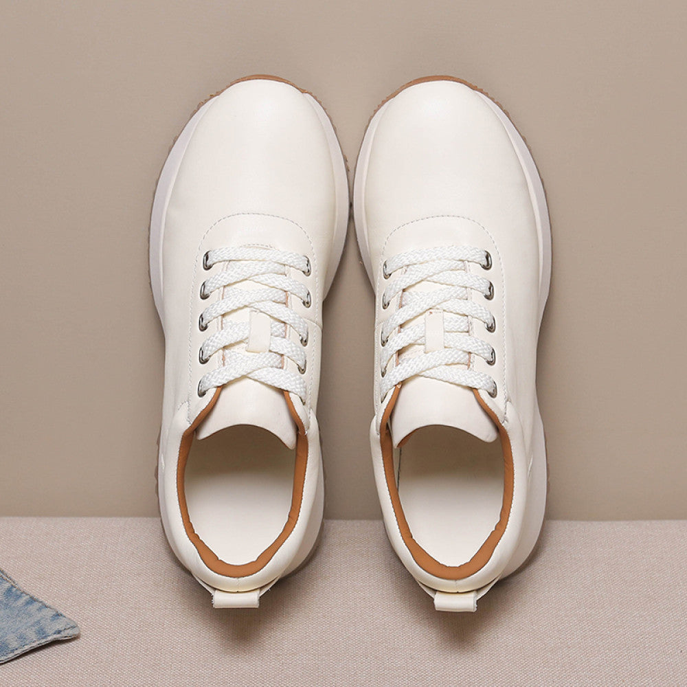 Daddy shoes men s 2025 new high end genuine leather thick soled height enhancing white shoes men s outdoor casual sports shoes image 4