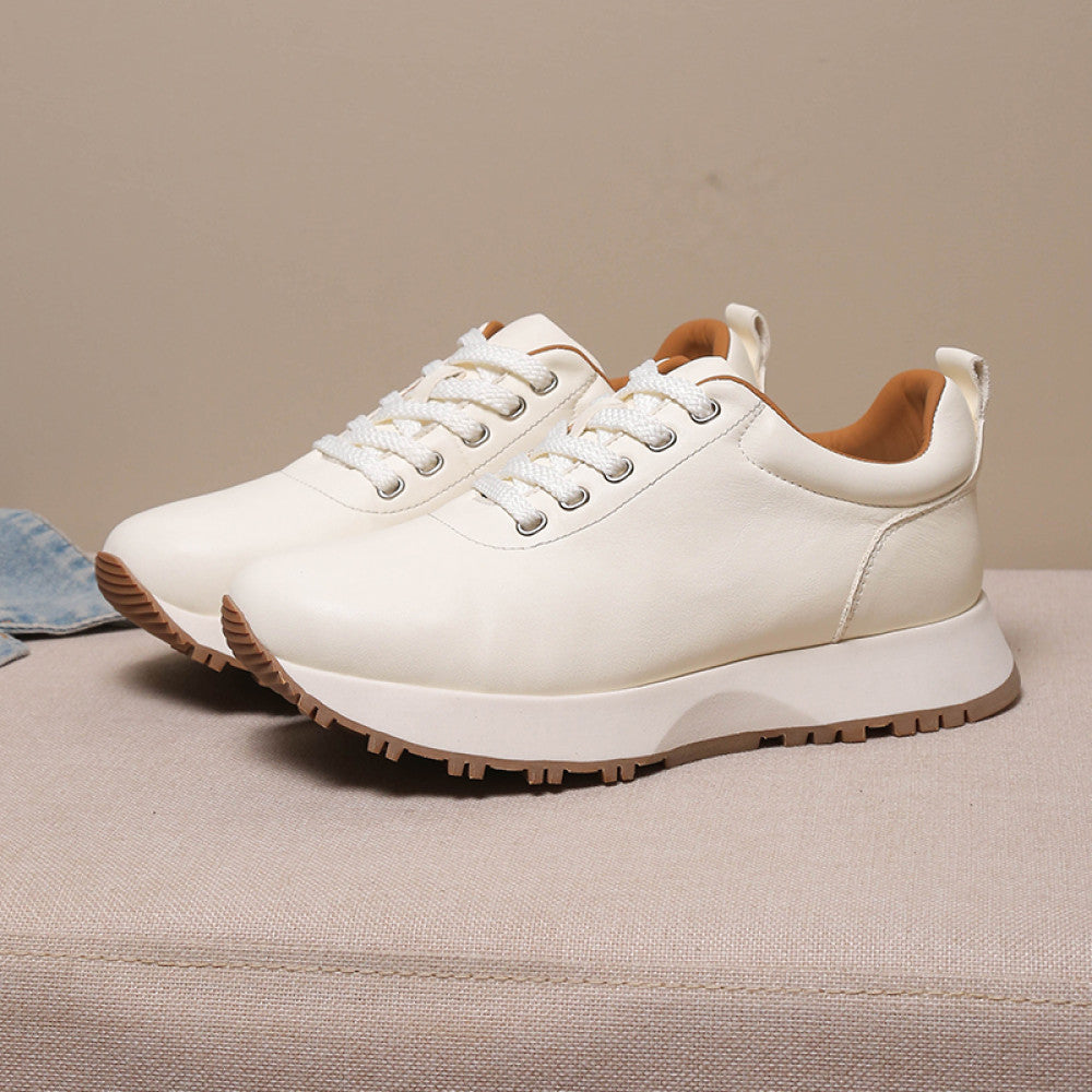 Daddy shoes men s 2025 new high end genuine leather thick soled height enhancing white shoes men s outdoor casual sports shoes image 5