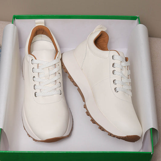 Daddy shoes men s 2025 new high end genuine leather thick soled height enhancing white shoes men s outdoor casual sports shoes