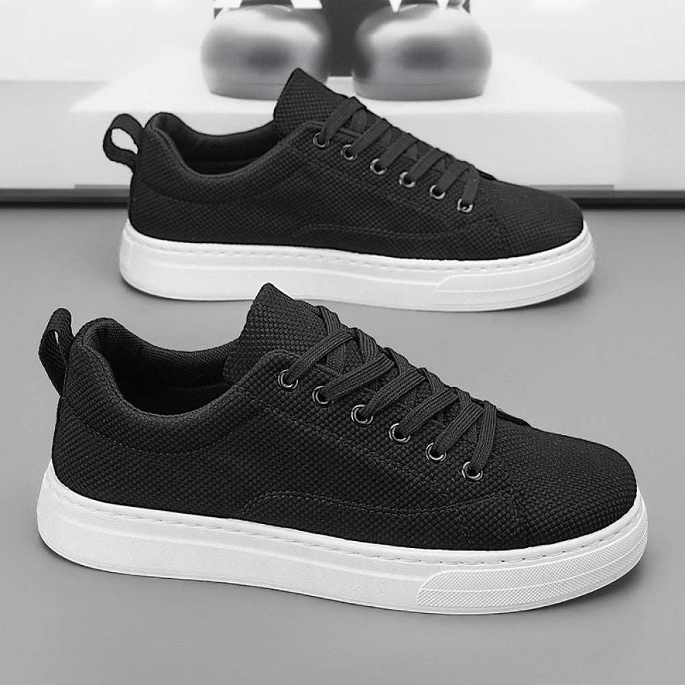 Leak free foreign trade men s work shoes summer breathable all black casual canvas board shoes men s mesh work trendy shoes image 3