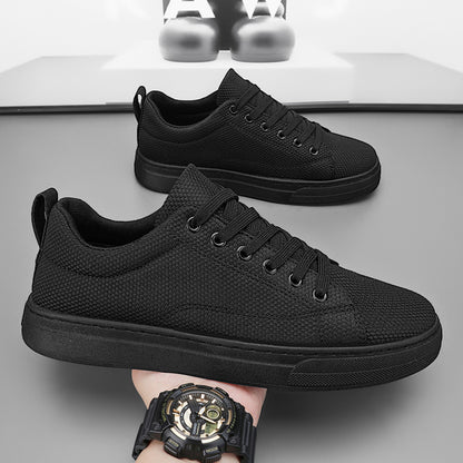 Leak free foreign trade men s work shoes summer breathable all black casual canvas board shoes men s mesh work trendy shoes image 4