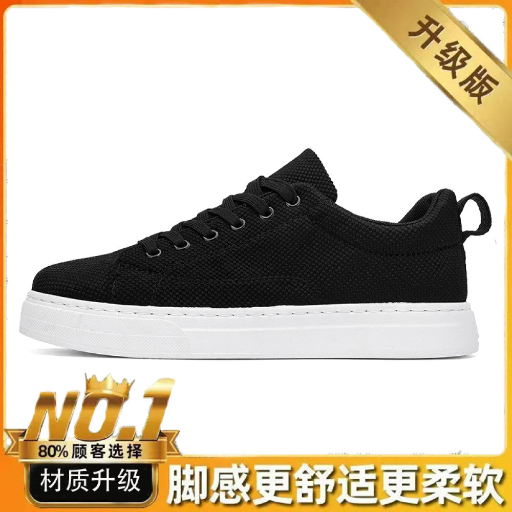Leak free foreign trade men s work shoes summer breathable all black casual canvas board shoes men s mesh work trendy shoes image 57