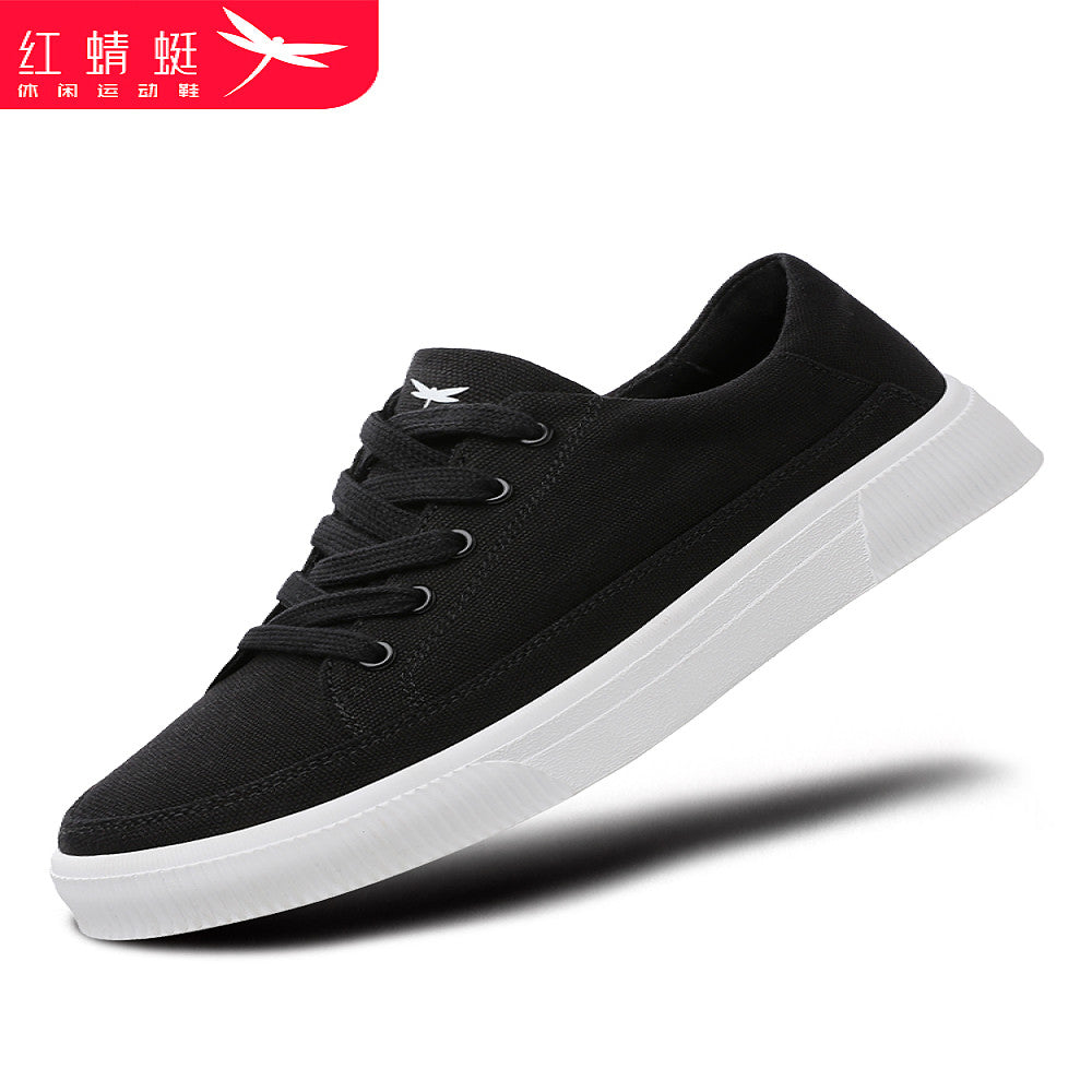 Red Dragonfly Men s Summer Breathable Casual Canvas Shoes Men s Flat Sports Shoes White Bottom Black Surface Cloth Shoes Deodorant image 1