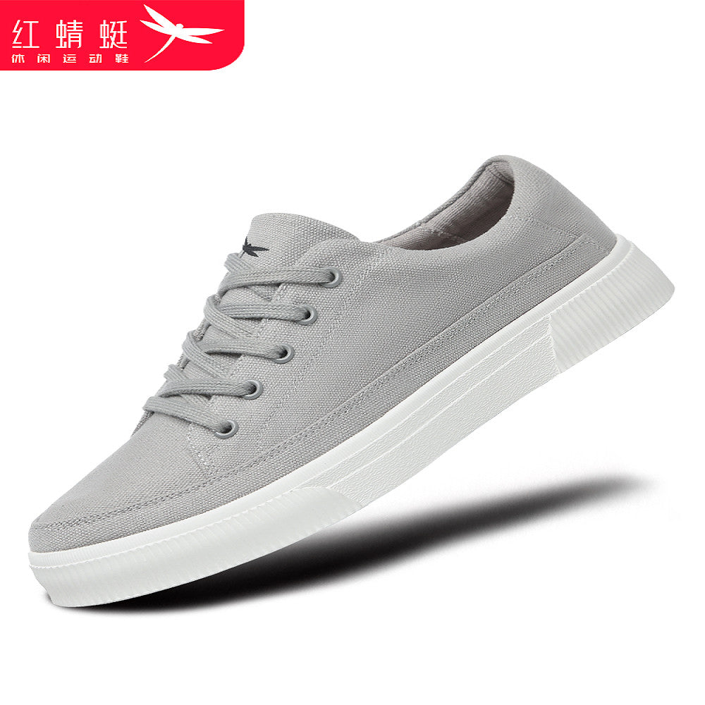 Red Dragonfly Men s Summer Breathable Casual Canvas Shoes Men s Flat Sports Shoes White Bottom Black Surface Cloth Shoes Deodorant image 2