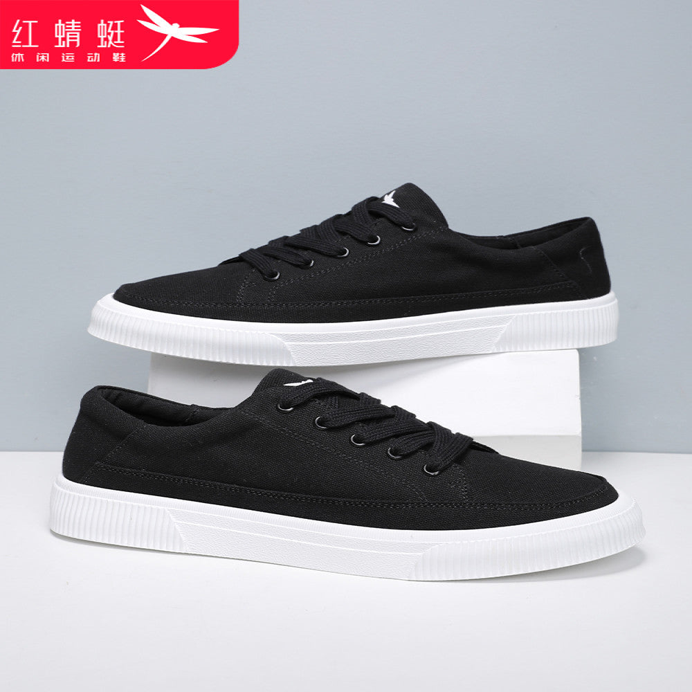 Red Dragonfly Men s Summer Breathable Casual Canvas Shoes Men s Flat Sports Shoes White Bottom Black Surface Cloth Shoes Deodorant image 3