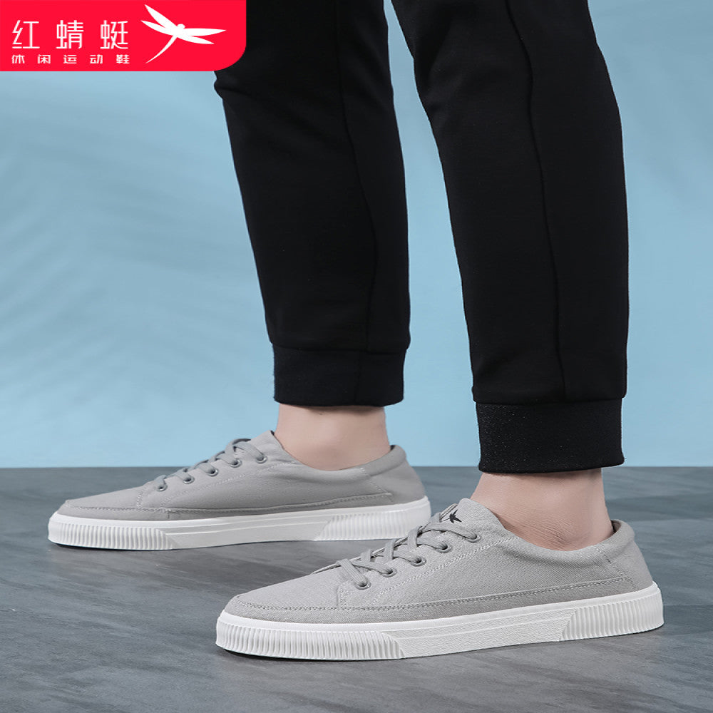 Red Dragonfly Men s Summer Breathable Casual Canvas Shoes Men s Flat Sports Shoes White Bottom Black Surface Cloth Shoes Deodorant image 4