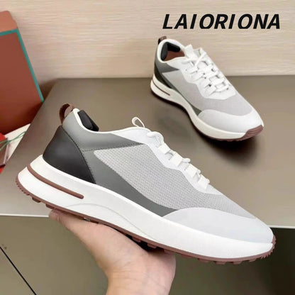 LOPQPLAHA lP men s casual lace up jogging shoes flying woven breathable cowhide stitching single shoes comfortable trendy shoes image 51