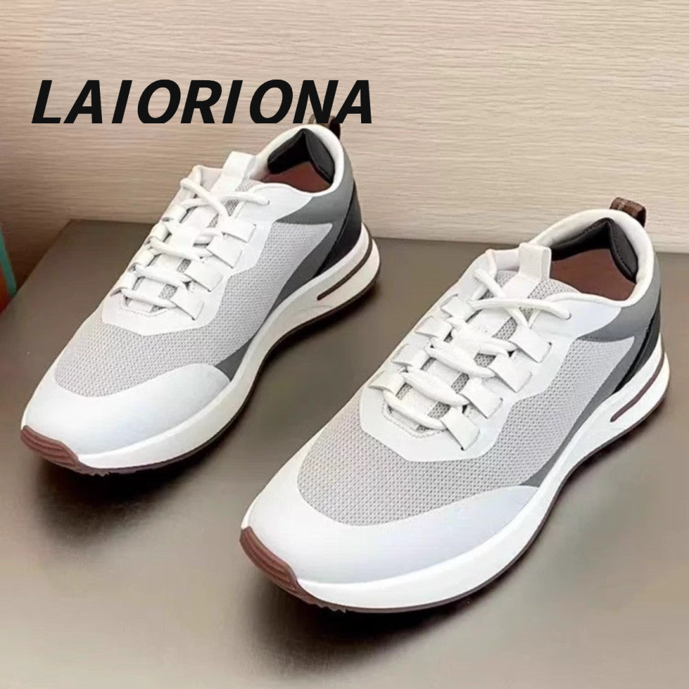 LOPQPLAHA lP men s casual lace up jogging shoes flying woven breathable cowhide stitching single shoes comfortable trendy shoes image 0