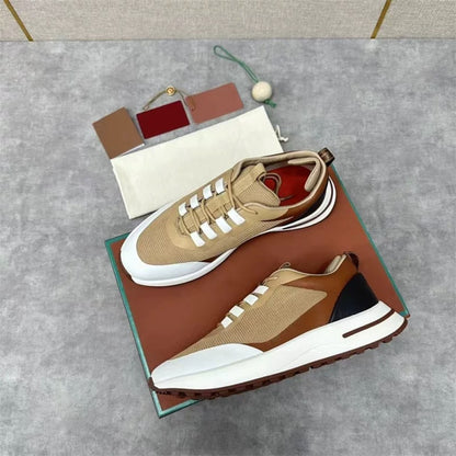 LOPQPLAHA lP men s casual lace up jogging shoes flying woven breathable cowhide stitching single shoes comfortable trendy shoes image 13