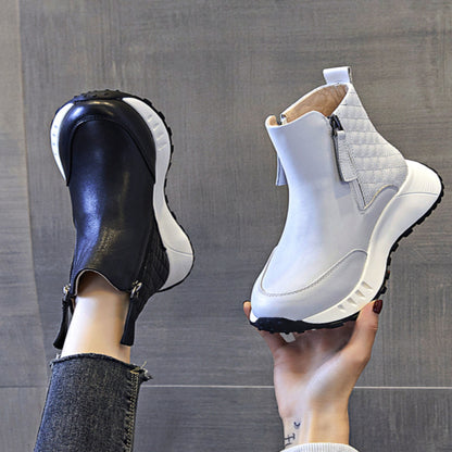 Women s Spring and Autumn Short Boots 2024 New Leather Multi functional Thick Bottom Flat Bottom Casual Sports Boots image 9