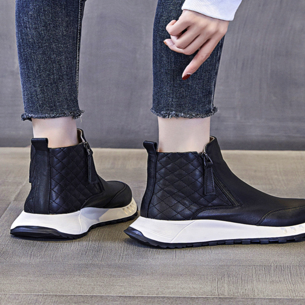 Women s Spring and Autumn Short Boots 2024 New Leather Multi functional Thick Bottom Flat Bottom Casual Sports Boots image 10