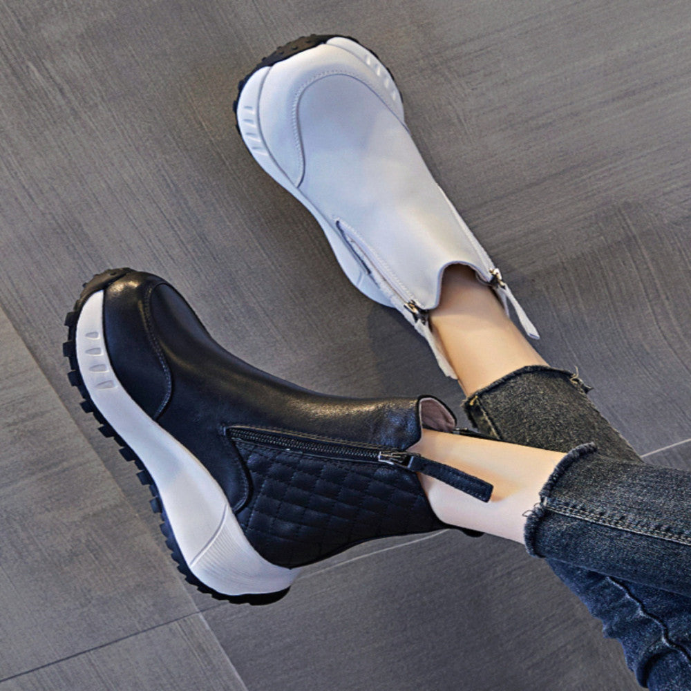 Women s Spring and Autumn Short Boots 2024 New Leather Multi functional Thick Bottom Flat Bottom Casual Sports Boots image 11