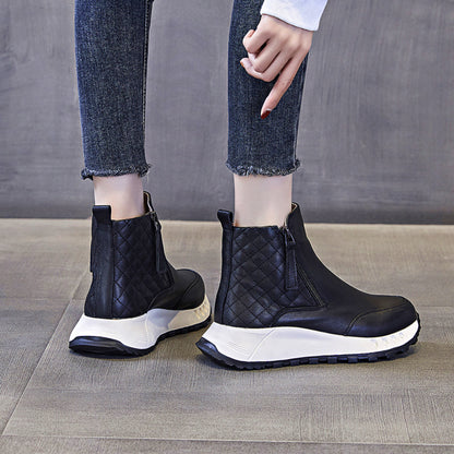 Women s Spring and Autumn Short Boots 2024 New Leather Multi functional Thick Bottom Flat Bottom Casual Sports Boots image 15