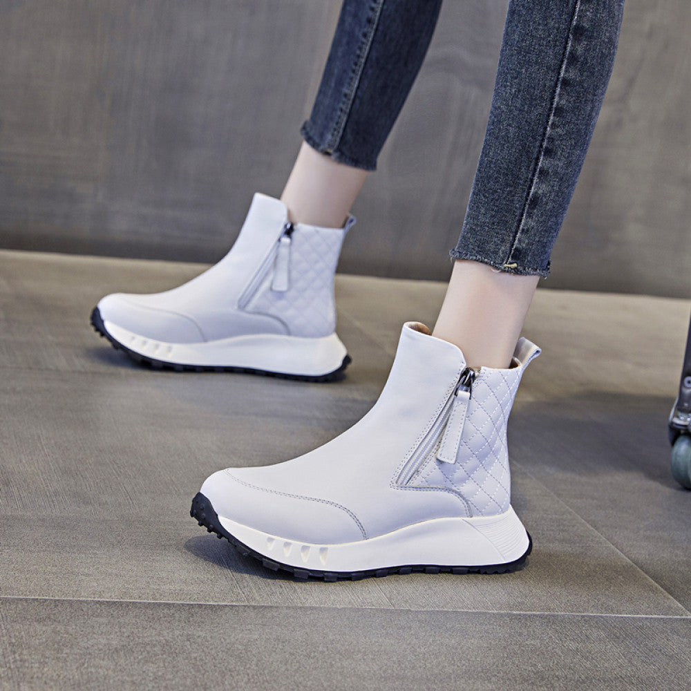 Women s Spring and Autumn Short Boots 2024 New Leather Multi functional Thick Bottom Flat Bottom Casual Sports Boots image 30