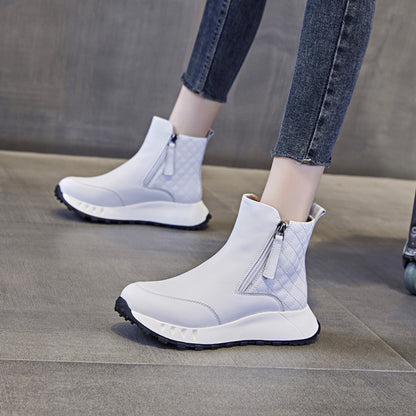 Women s Spring and Autumn Short Boots 2024 New Leather Multi functional Thick Bottom Flat Bottom Casual Sports Boots image 1