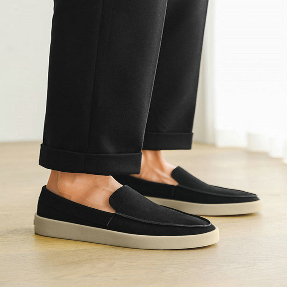 Men s summer loafers shallow slip on shoes soft soled French style high end leather shoes simple loafers image 2