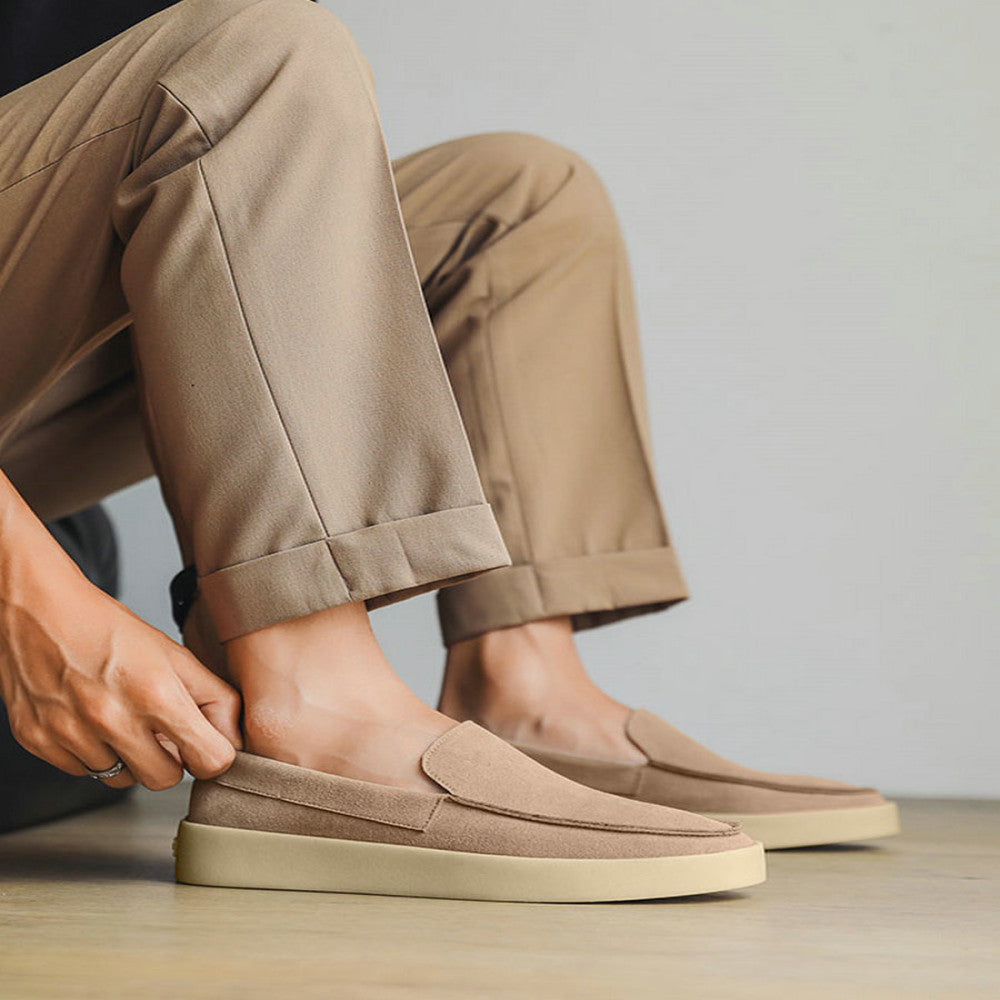 Men s summer loafers shallow slip on shoes soft soled French style high end leather shoes simple loafers image 3