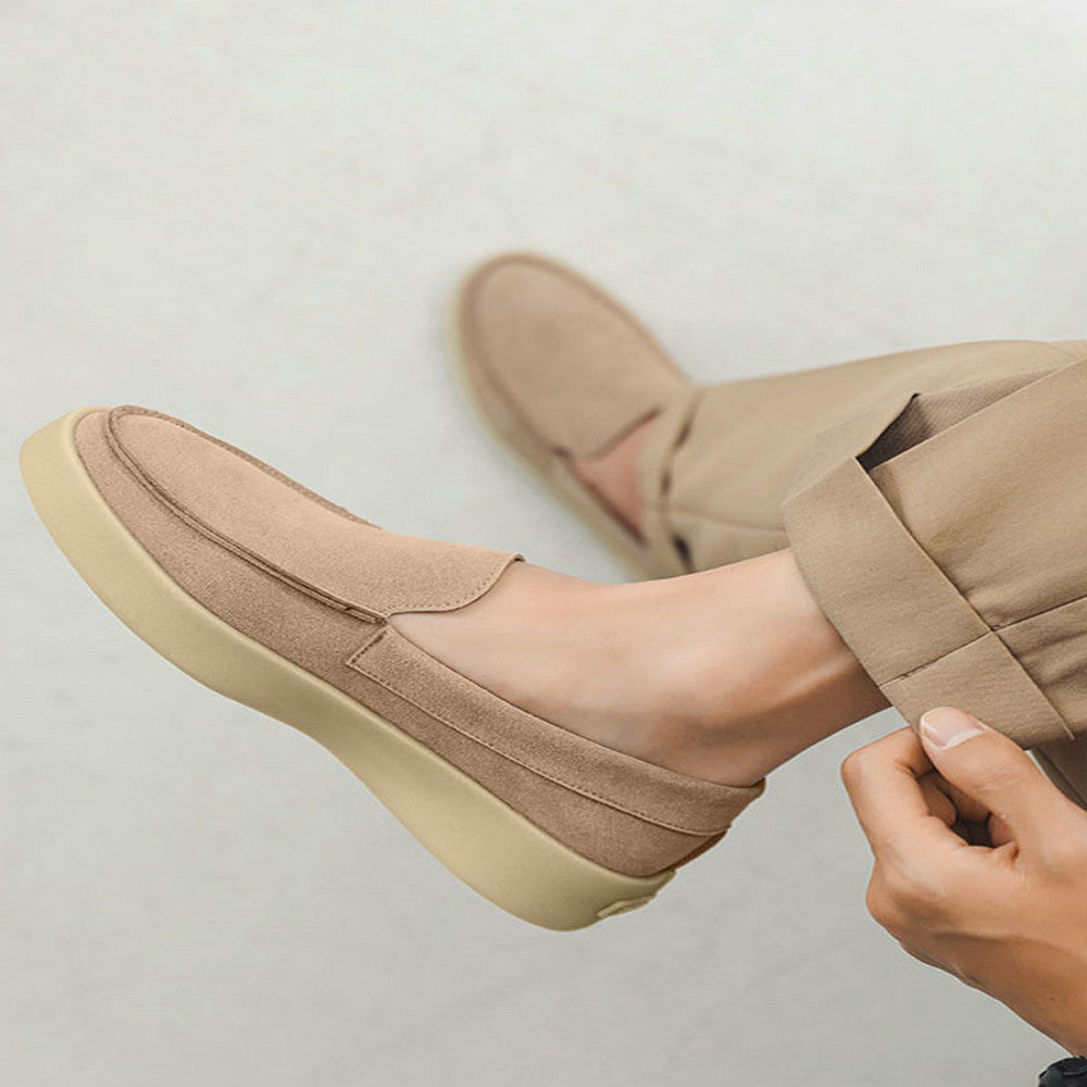 Men s summer loafers shallow slip on shoes soft soled French style high end leather shoes simple loafers image 5