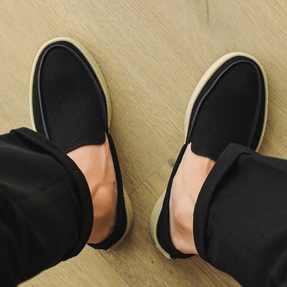 Men s summer loafers shallow slip on shoes soft soled French style high end leather shoes simple loafers