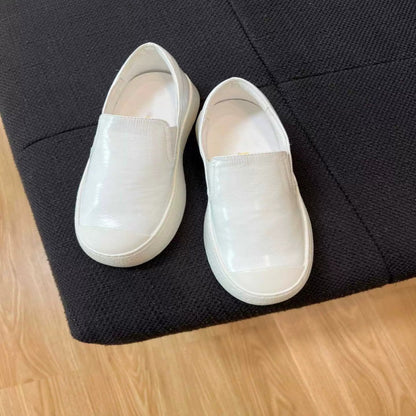 2024 height increasing thick soled versatile genuine leather loafers casual white shoes small fragrant style single kick shoes for women image 23