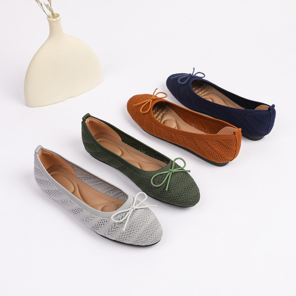 Princess shoes single shoes women 2025 bow flat shoes knitted woven shoes one step round toe egg roll shoes toe shoes image 2
