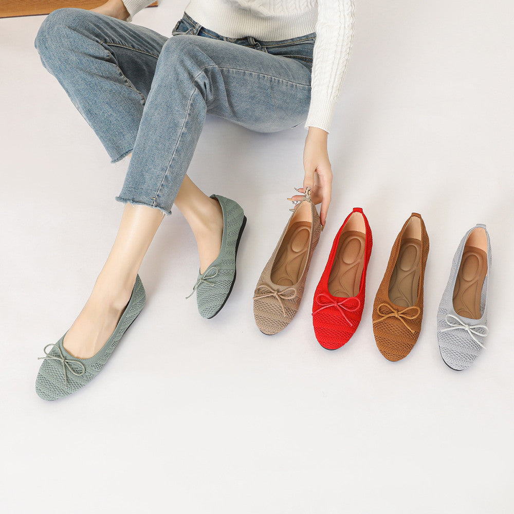 Princess shoes single shoes women 2025 bow flat shoes knitted woven shoes one step round toe egg roll shoes toe shoes image 4