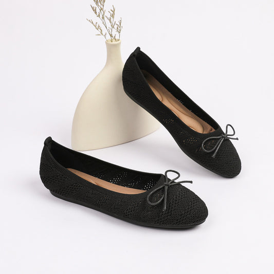 Princess shoes single shoes women 2025 bow flat shoes knitted woven shoes one step round toe egg roll shoes toe shoes