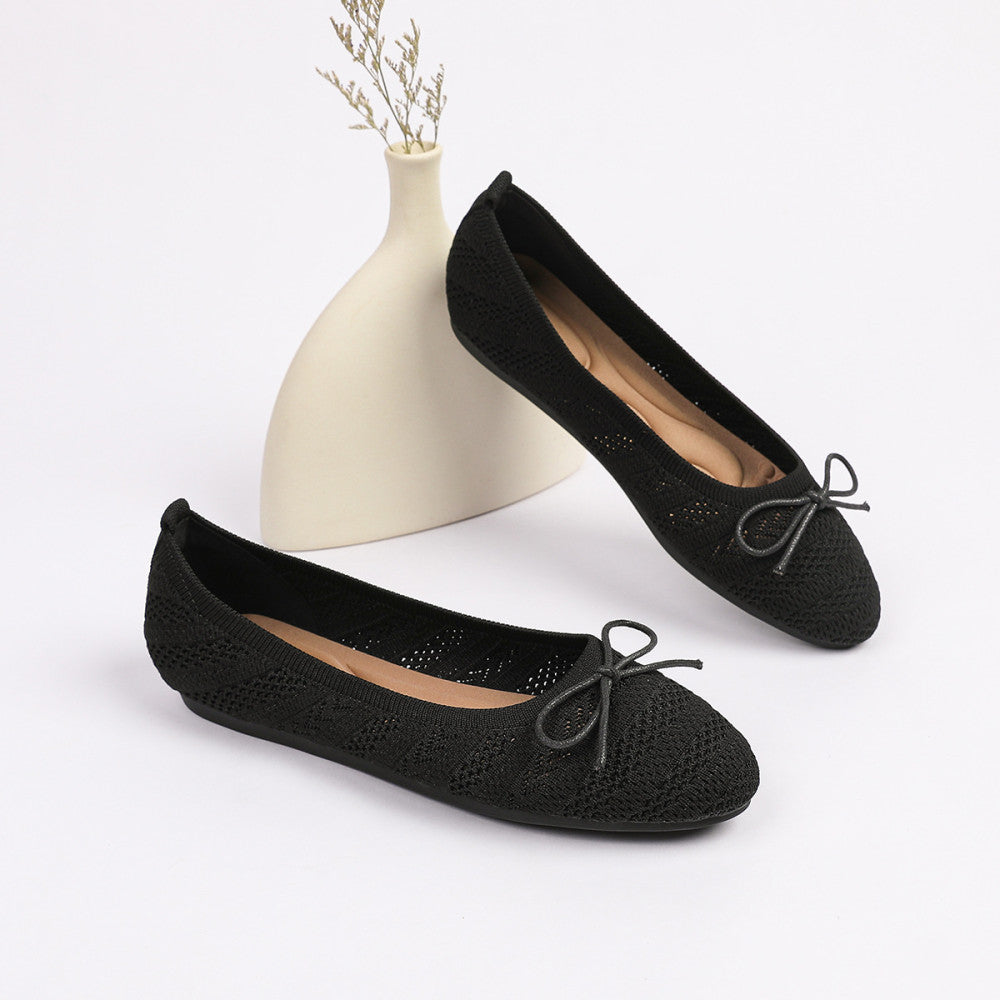 Princess shoes single shoes women 2025 bow flat shoes knitted woven shoes one step round toe egg roll shoes toe shoes image 12