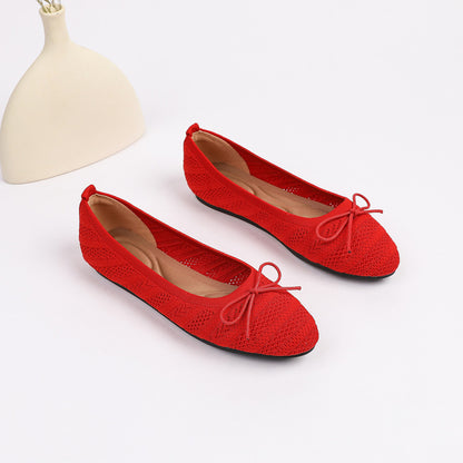 Princess shoes single shoes women 2025 bow flat shoes knitted woven shoes one step round toe egg roll shoes toe shoes