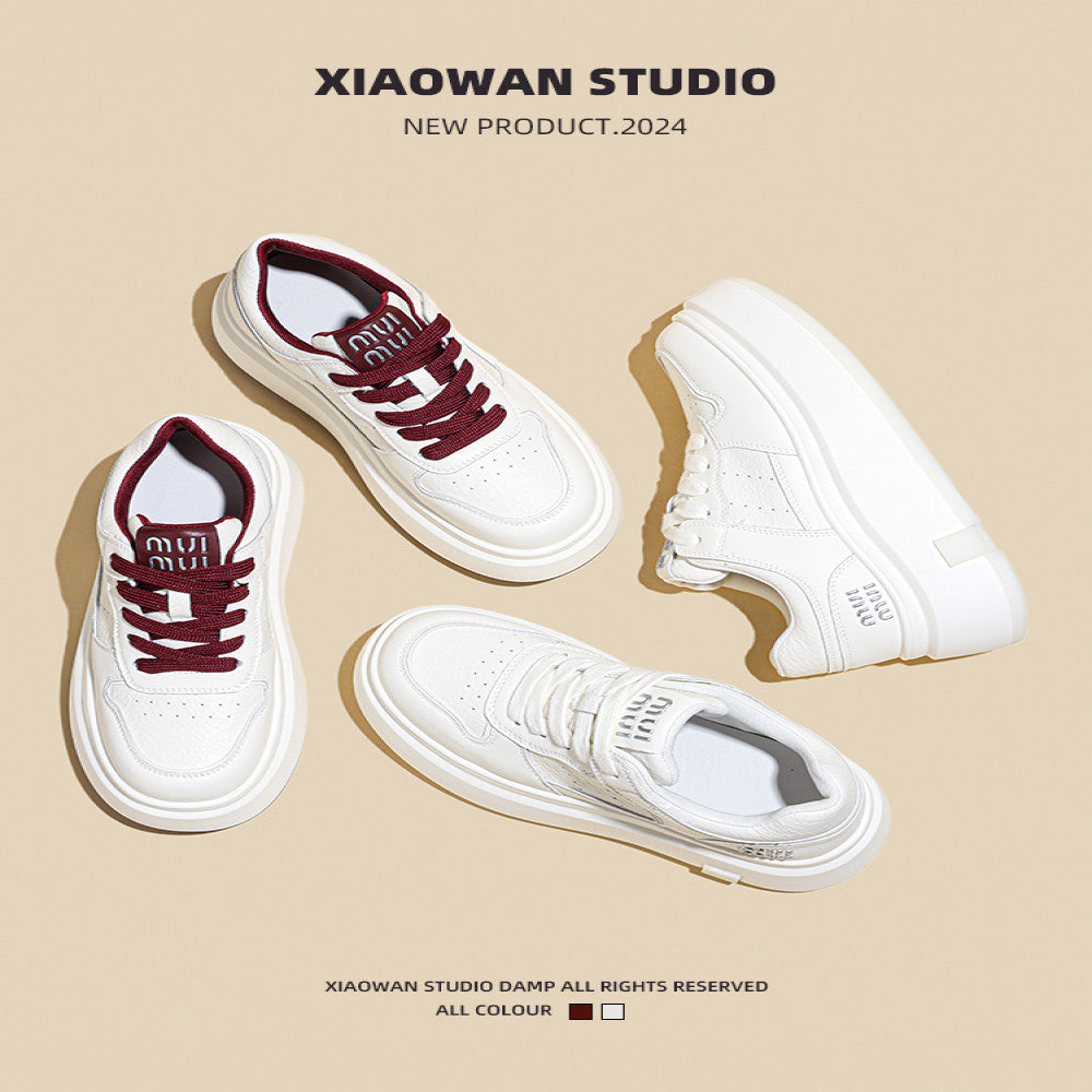 Thick soled genuine leather white shoes for women in the autumn of 2025 popular new items versatile super hot height increasing lightweight sports and leisure board shoes image 2