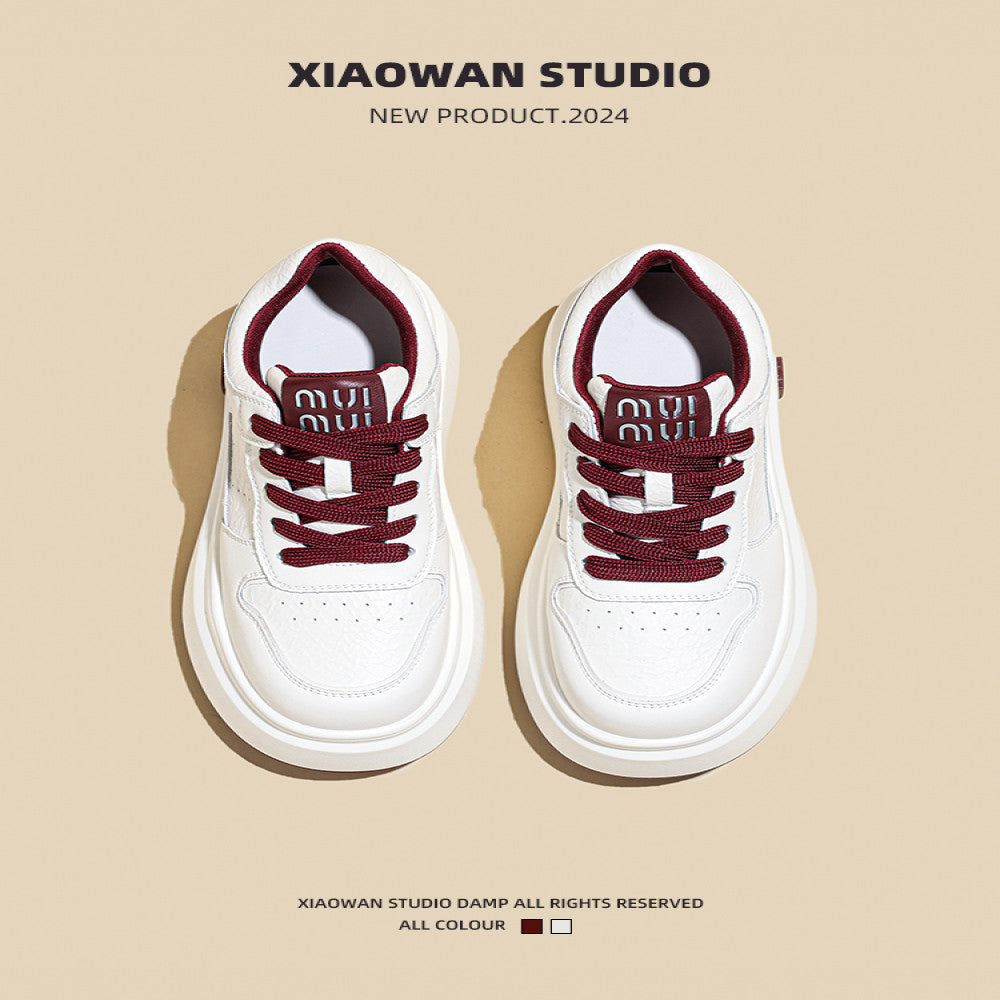 Thick soled genuine leather white shoes for women in the autumn of 2025 popular new items versatile super hot height increasing lightweight sports and leisure board shoes image 3