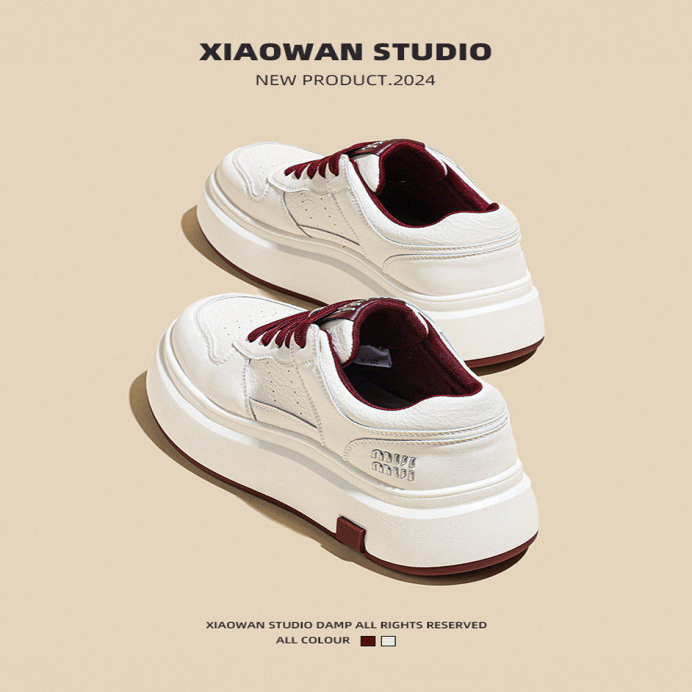 Thick soled genuine leather white shoes for women in the autumn of 2025 popular new items versatile super hot height increasing lightweight sports and leisure board shoes image 0