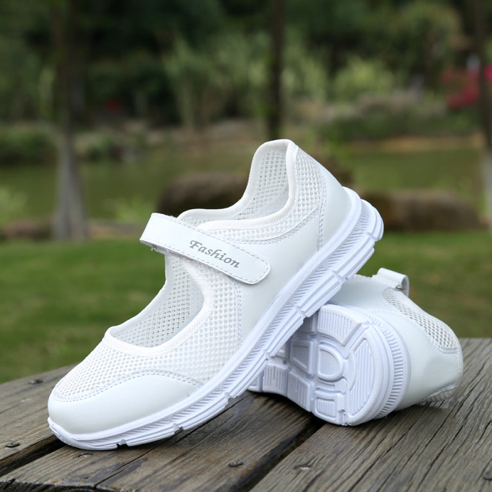 Mesh casual shoes women s summer hollow breathable sports shoes white nurse shoes soft soled mesh shoes mom shoes work shoes image 0