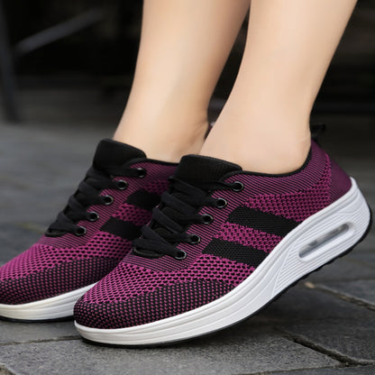 Women s sports shoes mesh breathable casual shoes 2024 new thick sole height increase non slip rocking shoes women s travel shoes image 18