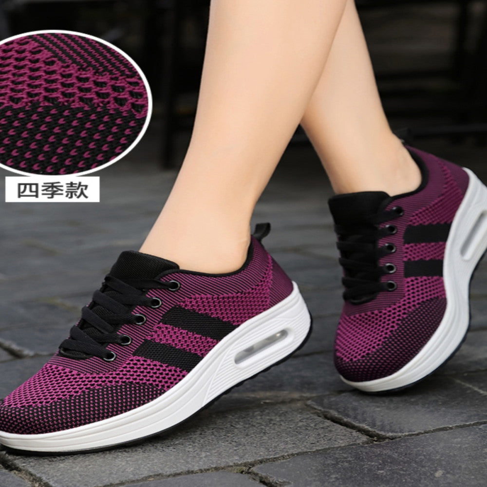 Women s sports shoes mesh breathable casual shoes 2024 new thick sole height increase non slip rocking shoes women s travel shoes image 19