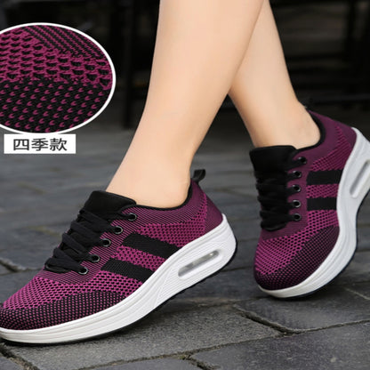 Women s sports shoes mesh breathable casual shoes 2024 new thick sole height increase non slip rocking shoes women s travel shoes image 19