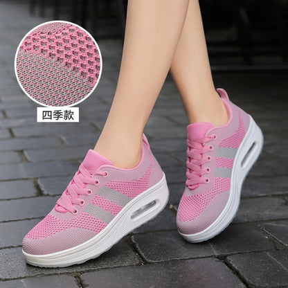 Women s sports shoes mesh breathable casual shoes 2024 new thick sole height increase non slip rocking shoes women s travel shoes image 128
