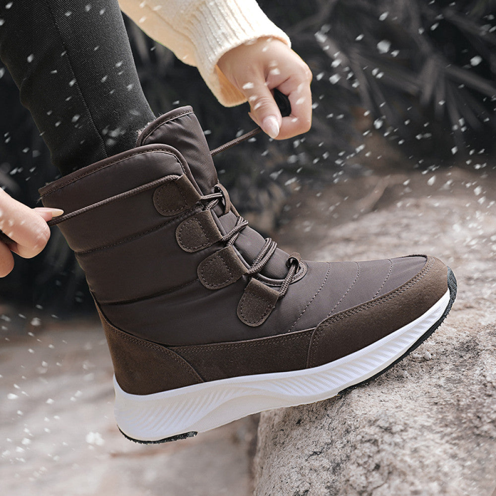 Middle aged and elderly women s winter sports cotton shoes with thick fleece warm and anti slip high top snow boots short boots waterproof northeast large size image 2