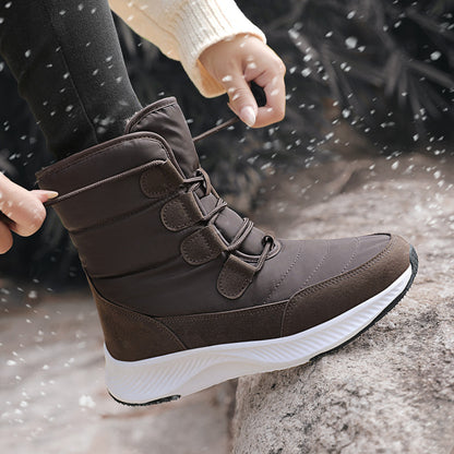 Middle aged and elderly women s winter sports cotton shoes with thick fleece warm and anti slip high top snow boots short boots waterproof northeast large size image 2