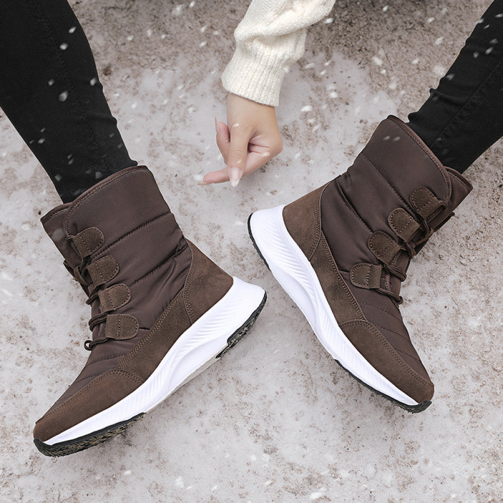 Middle aged and elderly women s winter sports cotton shoes with thick fleece warm and anti slip high top snow boots short boots waterproof northeast large size image 3