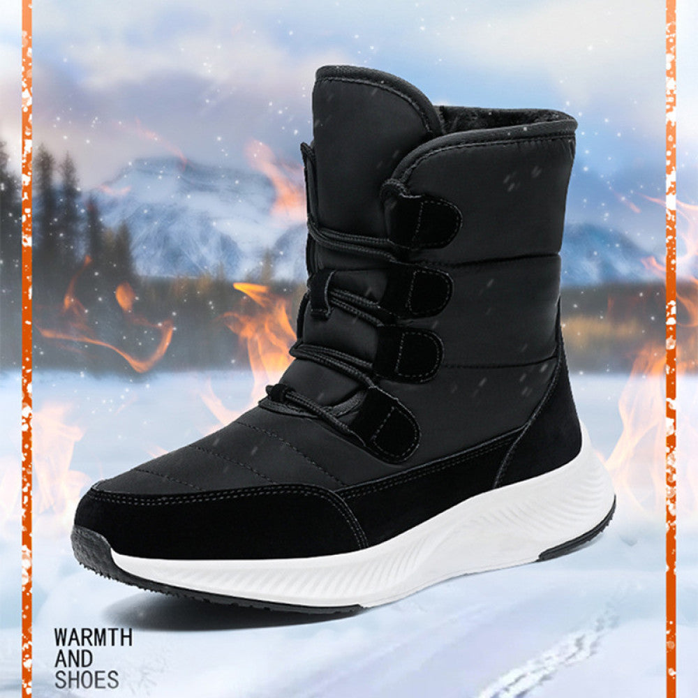 Middle aged and elderly women s winter sports cotton shoes with thick fleece warm and anti slip high top snow boots short boots waterproof northeast large size image 4