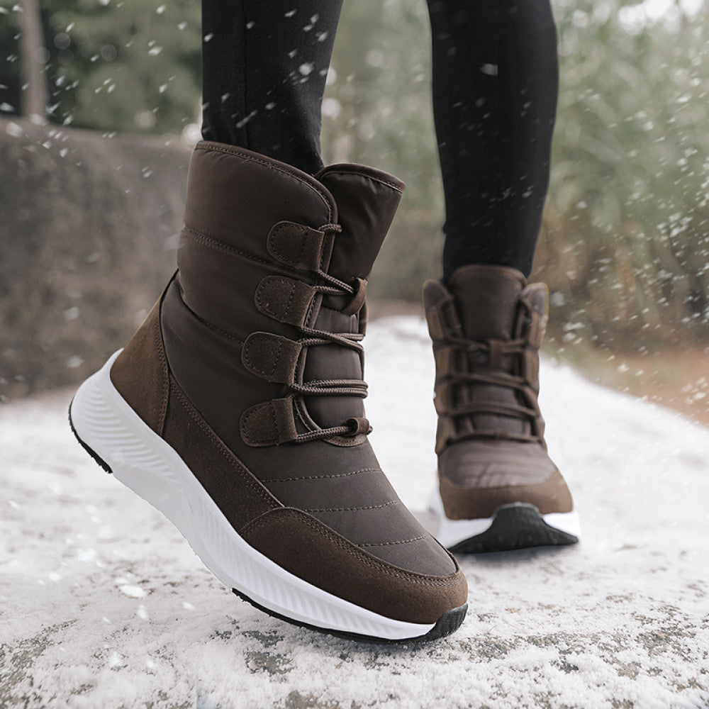 Middle aged and elderly women s winter sports cotton shoes with thick fleece warm and anti slip high top snow boots short boots waterproof northeast large size