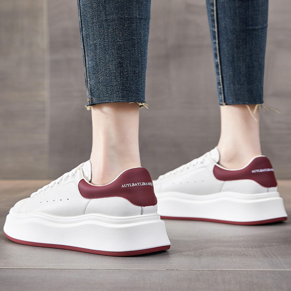 High end McQueen white shoes for women 2025 autumn new genuine leather versatile thick soled height enhancing platform casual sneakers image 1