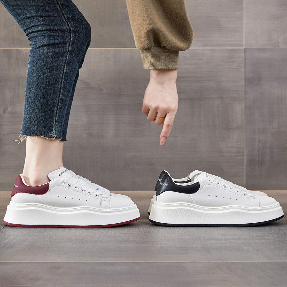 High end McQueen white shoes for women 2025 autumn new genuine leather versatile thick soled height enhancing platform casual sneakers image 2